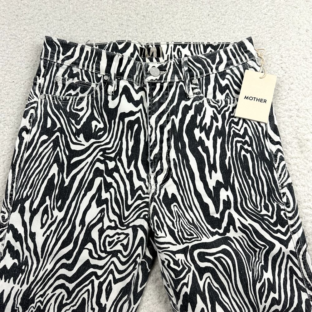 NWT Mother Rascal Ankle Fray Jeans Womens 28 Zebra Print Straight Leg High Waist - Picture 3 of 15